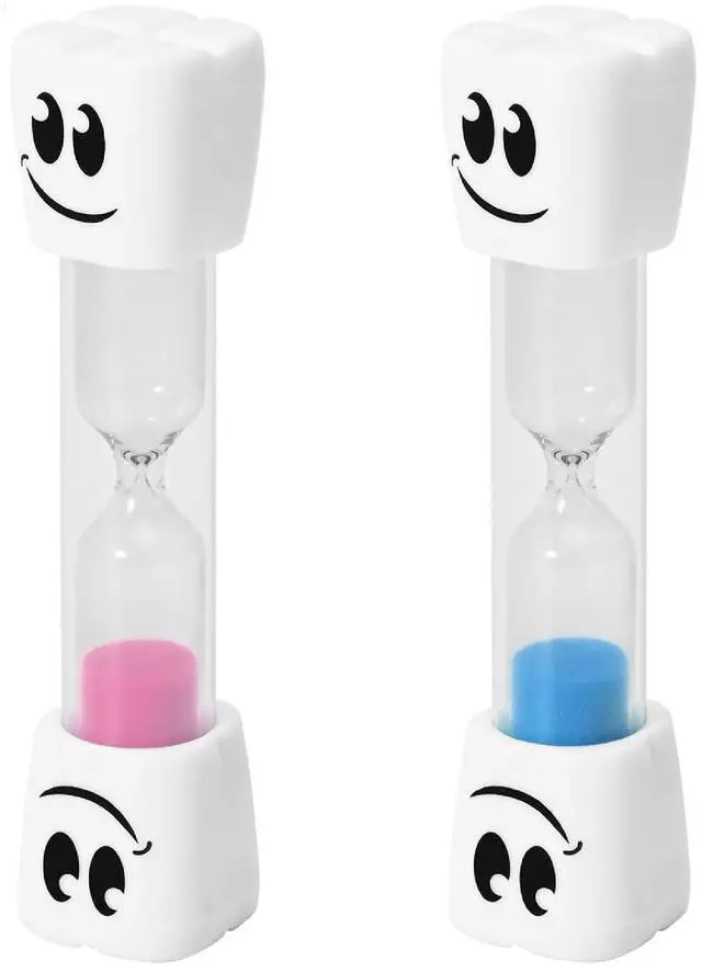 Main image of 2 Minute Toothbrush Sand Timer for Kids - Set of 2 Small Blue and Pink Smiley Hourglass