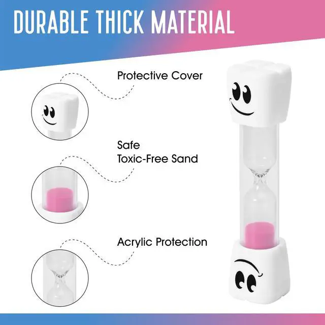 Alt view image 5 of 7 - 2 Minute Toothbrush Sand Timer for Kids - Set of 2 Small Blue and Pink Smiley Hourglass