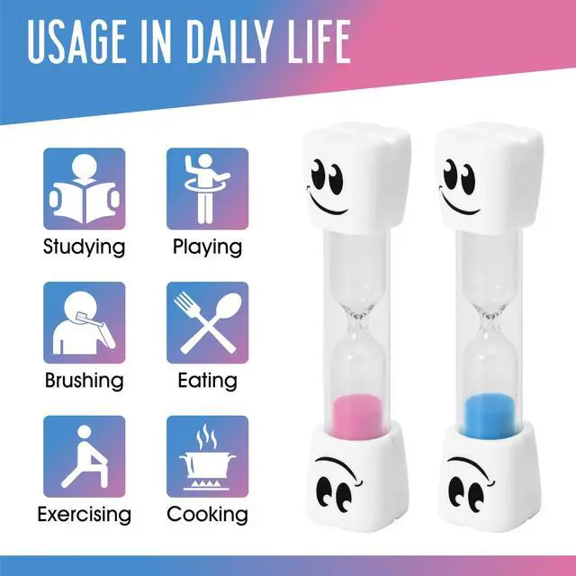 Alt view image 6 of 7 - 2 Minute Toothbrush Sand Timer for Kids - Set of 2 Small Blue and Pink Smiley Hourglass