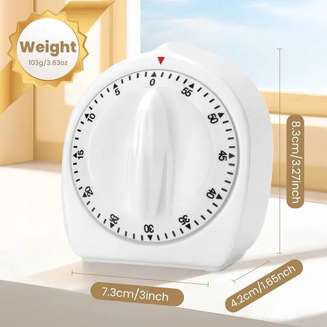 Alt view image 3 of 7 - Kitchen Timers for Cooking, 60 Minute Wind Up - Chef Cooking Timer with Loud Alarm,100% Mechanical Desk Timer -No Batteries Required - Manual Countdown timers for Home, Study and Cooking (White)