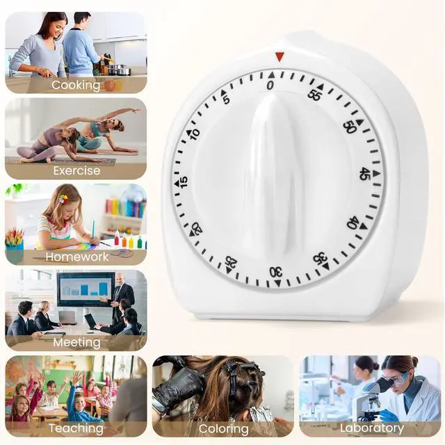 Alt view image 4 of 7 - Kitchen Timers for Cooking, 60 Minute Wind Up - Chef Cooking Timer with Loud Alarm,100% Mechanical Desk Timer -No Batteries Required - Manual Countdown timers for Home, Study and Cooking (White)