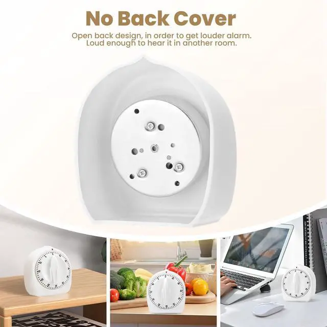 Alt view image 6 of 7 - Kitchen Timers for Cooking, 60 Minute Wind Up - Chef Cooking Timer with Loud Alarm,100% Mechanical Desk Timer -No Batteries Required - Manual Countdown timers for Home, Study and Cooking (White)