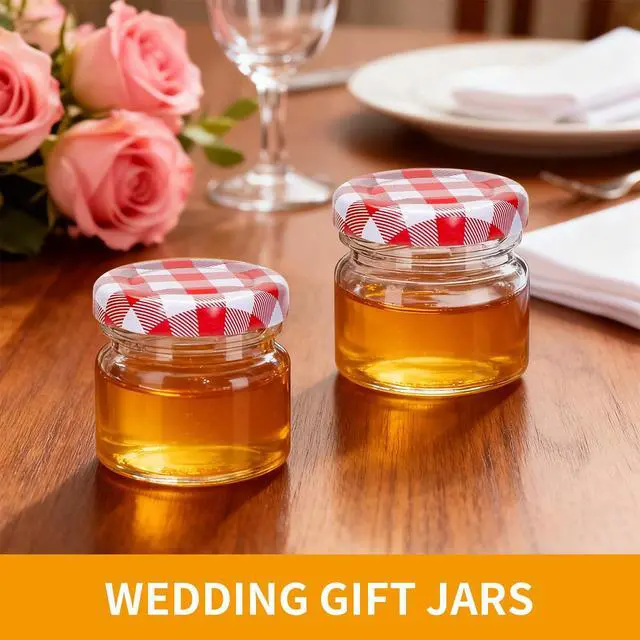 Alt view image 5 of 7 - 2Pcs 1oz Small Glass Jars with Lids, Mini Honey Jars, Candle Jar for Candle Making for Gifts, Crafts, Spices, Wedding, Party Favors 30ML (2, Red grid lid, Mini)