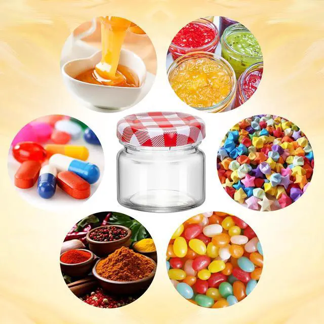 Alt view image 6 of 7 - 2Pcs 1oz Small Glass Jars with Lids, Mini Honey Jars, Candle Jar for Candle Making for Gifts, Crafts, Spices, Wedding, Party Favors 30ML (2, Red grid lid, Mini)