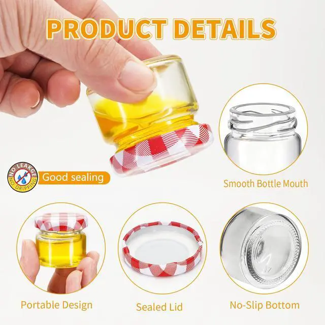 Alt view image 3 of 7 - 2Pcs 1oz Small Glass Jars with Lids, Mini Honey Jars, Candle Jar for Candle Making for Gifts, Crafts, Spices, Wedding, Party Favors 30ML (2, Red grid lid, Mini)