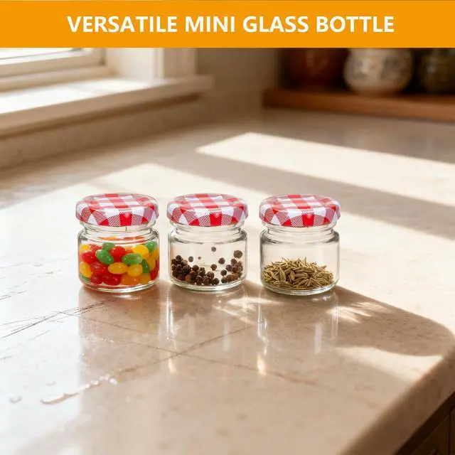 Alt view image 7 of 7 - 2Pcs 1oz Small Glass Jars with Lids, Mini Honey Jars, Candle Jar for Candle Making for Gifts, Crafts, Spices, Wedding, Party Favors 30ML (2, Red grid lid, Mini)