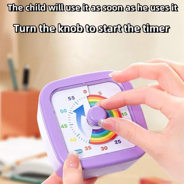 Alt view image 7 of 7 - Kids Visual Timer Cute Rainbow - 60 Minute Countdown Timer Time Management for Kids and Adults, Timer for Cooking Classroom Meeting (Purple)