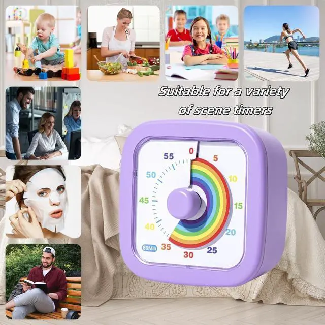 Alt view image 4 of 7 - Kids Visual Timer Cute Rainbow - 60 Minute Countdown Timer Time Management for Kids and Adults, Timer for Cooking Classroom Meeting (Purple)