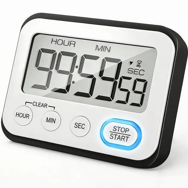 Main image of Digital Kitchen Timer Magnetic Loud Alarm, Large LCD Screen Silent/Beeping Multi-Function for Teachers Classroom Kids, Black