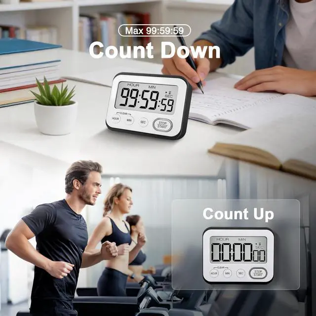 Alt view image 3 of 7 - Digital Kitchen Timer Magnetic Loud Alarm, Large LCD Screen Silent/Beeping Multi-Function for Teachers Classroom Kids, Black