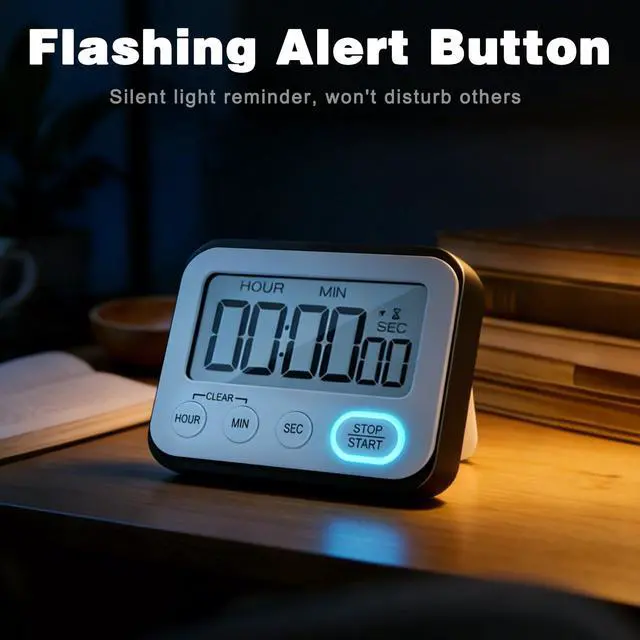 Alt view image 7 of 7 - Digital Kitchen Timer Magnetic Loud Alarm, Large LCD Screen Silent/Beeping Multi-Function for Teachers Classroom Kids, Black