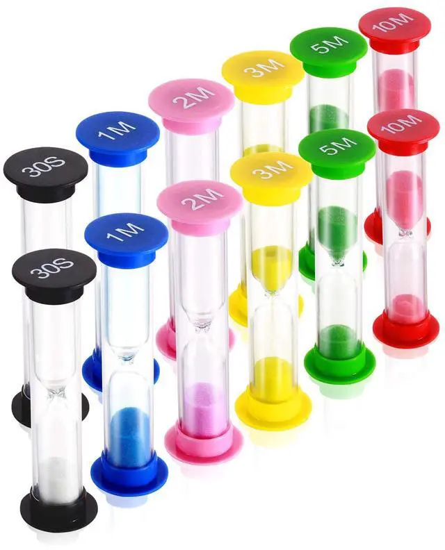 Main image of Sand Timer,Plastic Hourglass Timer,Colorful Sandglass Hourglass Sand Clock Timer 30sec / 1min / 2mins / 3mins / 5mins / 10mins (12pcs)