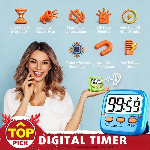 Alt view image 3 of 7 - 2 Pack Digital Timer for Kids Teacher Classroom Kitchen Office