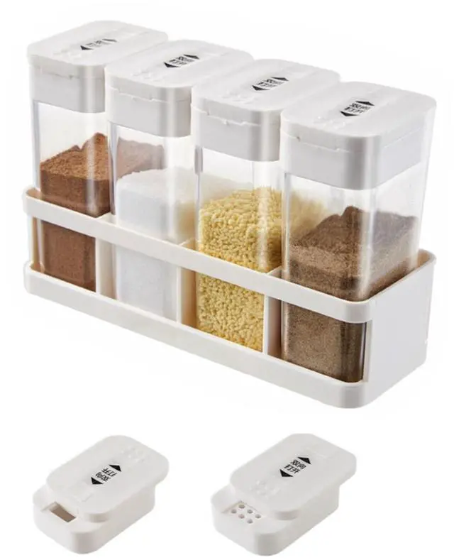 Main image of 4Pcs Spice Jars Set, Plastic Seasoning Boxes with Lid, Transparent Barbecue Storage Containers Spice Racks Seasoning Storage Container Dispenser for Spice, Salt and Pepper