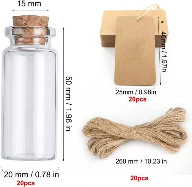 Alt view image 2 of 6 - 20pcs 10ml glass vials mini bottles with cork + 20 twine + 20pcs hang tags for DIY decoration,wedding gifts,party