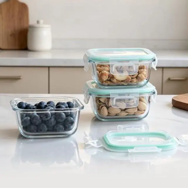 Alt view image 6 of 6 - 2/4 Pack 10oz Square Glass Containers with Lids, Small Food Storage Containers for Overnight Oats, Leakproof Thick Glass Jars for Snacks, Yogurt, Spice, Sugar (2)