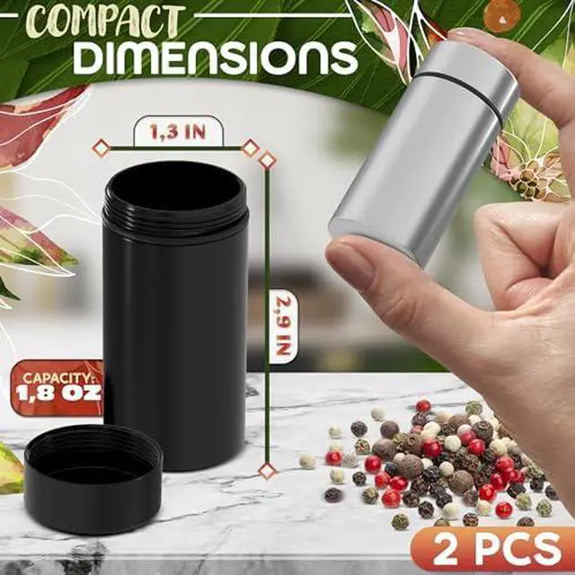 Alt view image 2 of 7 - 2 Pcs 50ml Small Spice Containers, Airtight Aluminum Jars with Lids | Screw Top Storage for Salt, Pepper, Dried Herbs, and Seasonings - Lockable Travel Jars for Neat Kitchen Shelf Organization