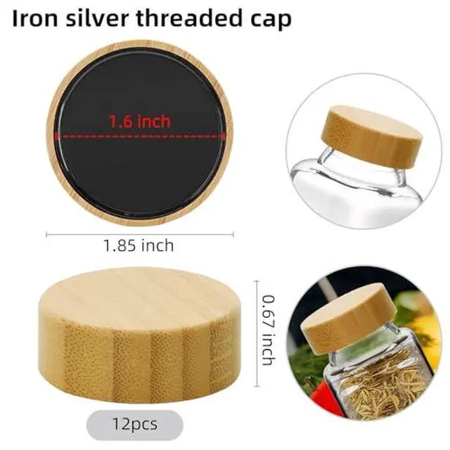 Alt view image 2 of 6 - 12Pcs Bamboo Lids Jar Lids for 4 oz and 6 oz Square Spice Jars Reusable Can Airtight Spice Storage Canning Lids for Nice Sealing Kitchen (12)