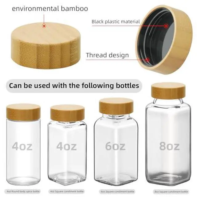 Alt view image 3 of 6 - 12Pcs Bamboo Lids Jar Lids for 4 oz and 6 oz Square Spice Jars Reusable Can Airtight Spice Storage Canning Lids for Nice Sealing Kitchen (12)