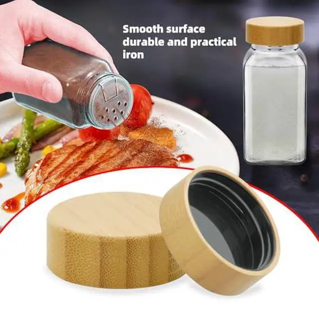 Alt view image 5 of 6 - 12Pcs Bamboo Lids Jar Lids for 4 oz and 6 oz Square Spice Jars Reusable Can Airtight Spice Storage Canning Lids for Nice Sealing Kitchen (12)