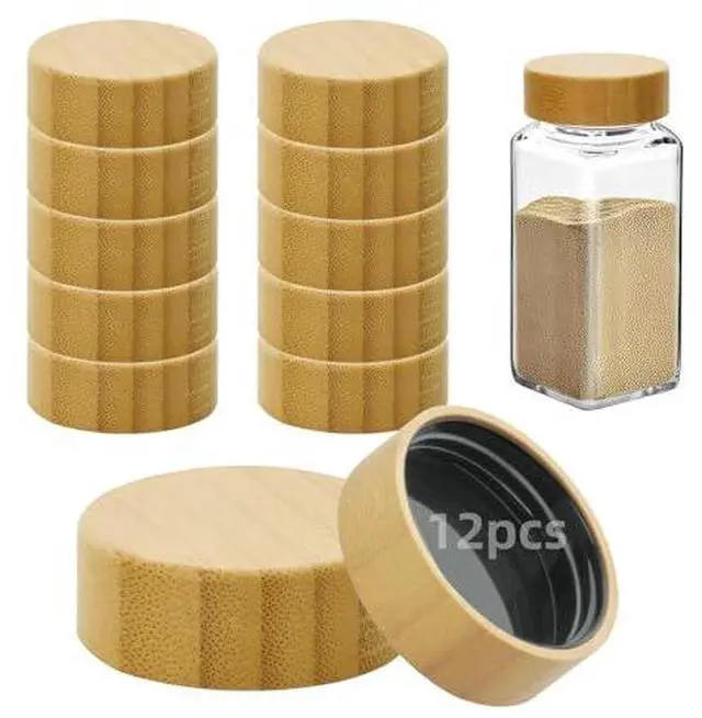 Main image of 12Pcs Bamboo Lids Jar Lids for 4 oz and 6 oz Square Spice Jars Reusable Can Airtight Spice Storage Canning Lids for Nice Sealing Kitchen (12)
