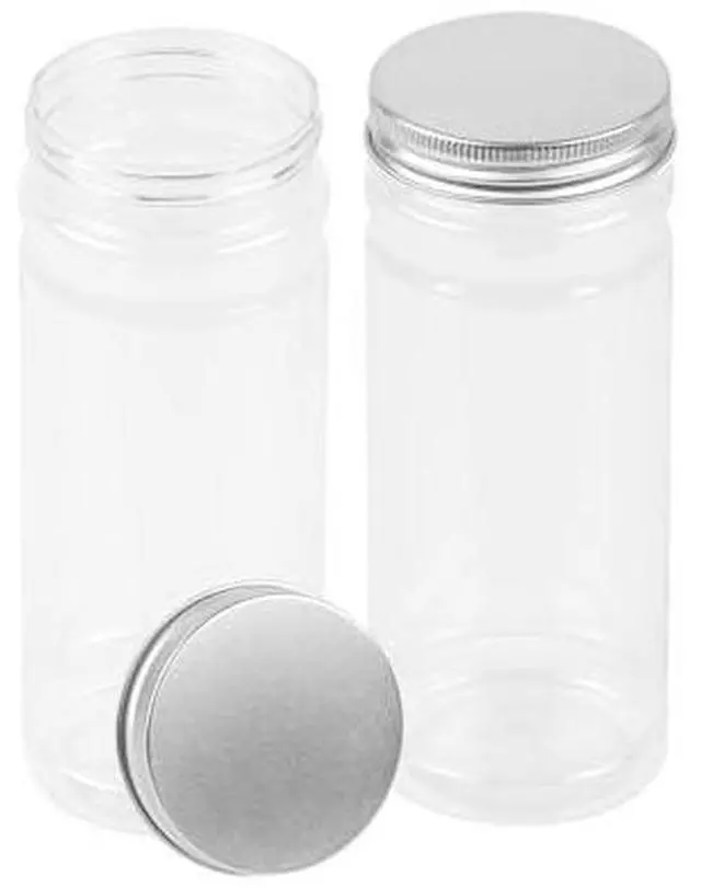 Main image of 12oz Clear Plastic Jars with Silver Lids, 350ml Round Food Storage Containers for Dry Goods, Cereals, Spices and More for Home Kitchen Storage, Pack of 2