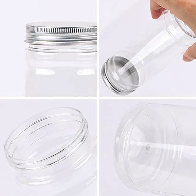 Alt view image 3 of 5 - 12oz Clear Plastic Jars with Silver Lids, 350ml Round Food Storage Containers for Dry Goods, Cereals, Spices and More for Home Kitchen Storage, Pack of 2