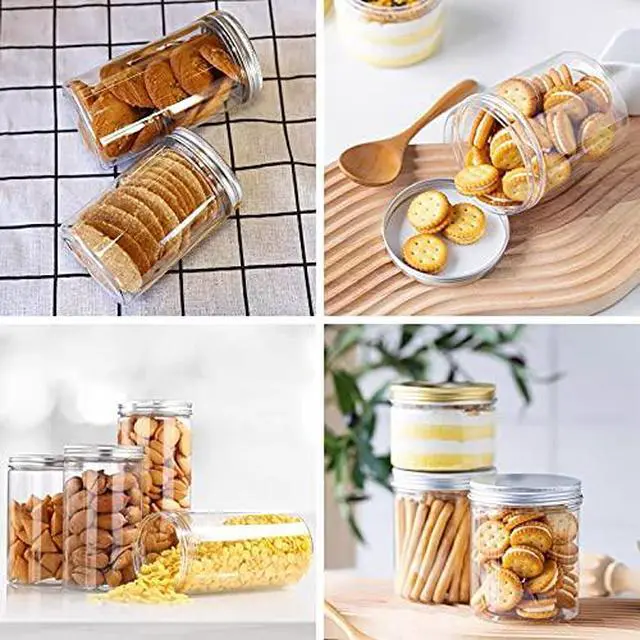Alt view image 5 of 5 - 12oz Clear Plastic Jars with Silver Lids, 350ml Round Food Storage Containers for Dry Goods, Cereals, Spices and More for Home Kitchen Storage, Pack of 2