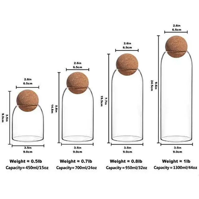 Alt view image 2 of 7 - Glass Jars with Cork Lids, Candy Jar with Lid, Coffee jar for Counter, Cookie Jar with Airtight Lids, Clear Glass Jar for Candy, Tea, Coffee Bean, Sugar, Spices, Apothecary etc (450ml/15oz)