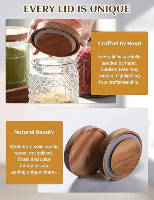 Alt view image 5 of 7 - Glass Jar with Wood Lid and Label - 12 OZ Small Airtight Storage Container for Kitchen Pantry Bathroom Countertop, Decorative Vintage Canister for Candy, Treat, Sugar, Coffee, Tea, Salt, Snack, Nuts