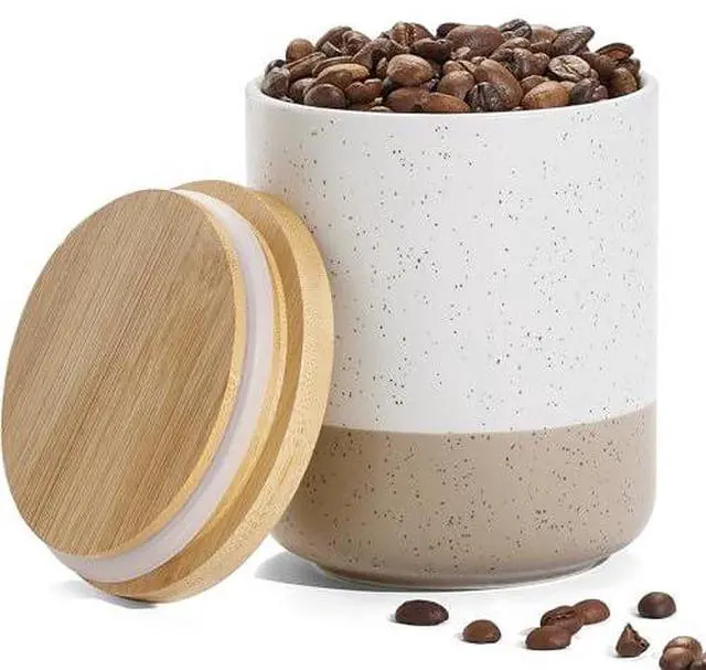 Main image of Kitchen Canister for Counter, Ceramic Food Storage Containers with Lids | 20 OZ Ceramic Food Storage Jars with Airtight Wood Lidsc,Countertop & Pantry Organization for Flour, Sugar, Coffee, Tea