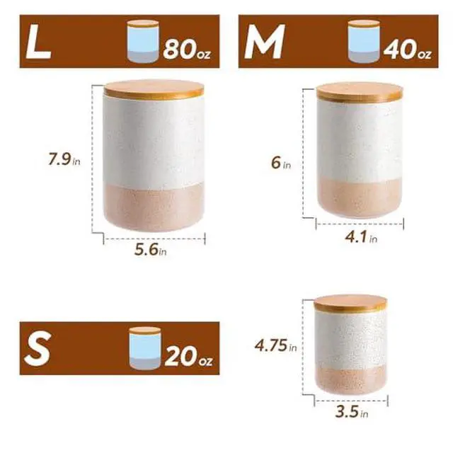 Alt view image 2 of 7 - Kitchen Canister for Counter, Ceramic Food Storage Containers with Lids | 20 OZ Ceramic Food Storage Jars with Airtight Wood Lidsc,Countertop & Pantry Organization for Flour, Sugar, Coffee, Tea