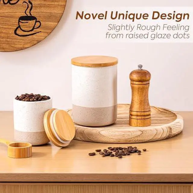 Alt view image 3 of 7 - Kitchen Canister for Counter, Ceramic Food Storage Containers with Lids | 20 OZ Ceramic Food Storage Jars with Airtight Wood Lidsc,Countertop & Pantry Organization for Flour, Sugar, Coffee, Tea
