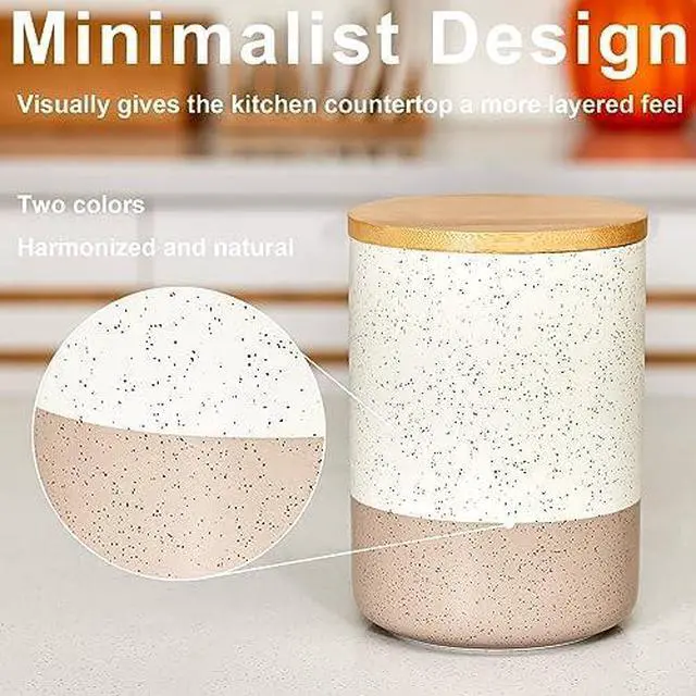 Alt view image 6 of 7 - Kitchen Canister for Counter, Ceramic Food Storage Containers with Lids | 20 OZ Ceramic Food Storage Jars with Airtight Wood Lidsc,Countertop & Pantry Organization for Flour, Sugar, Coffee, Tea