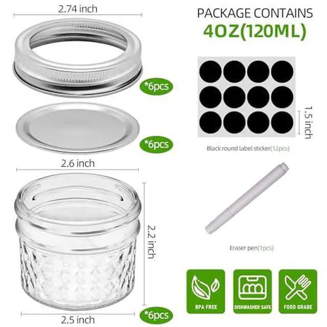 Alt view image 2 of 6 - 6PCS Mason Jars Airtight Lids Glass Canning Jars 4oz/120ml Regular Lids Spice Jars Honey Jars for Yogurt,Jam,Spice,Overnight Oats Canning, Preserving,Decorations,Jelly,Dessert (6)