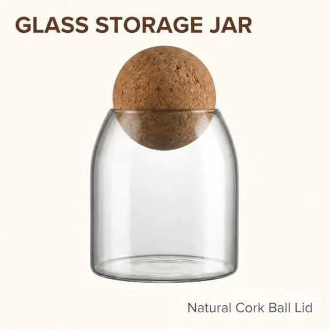 Alt view image 2 of 7 - Spherical Cork-Sealed Storage Tank,500ML/16Oz Clear Glass Storage Cute Canister Holder Ball Wood Cork Top,Cylinder Container Jar for Coffee,Spice,Candy Cool Terrarium Bottle,Storage and Organization
