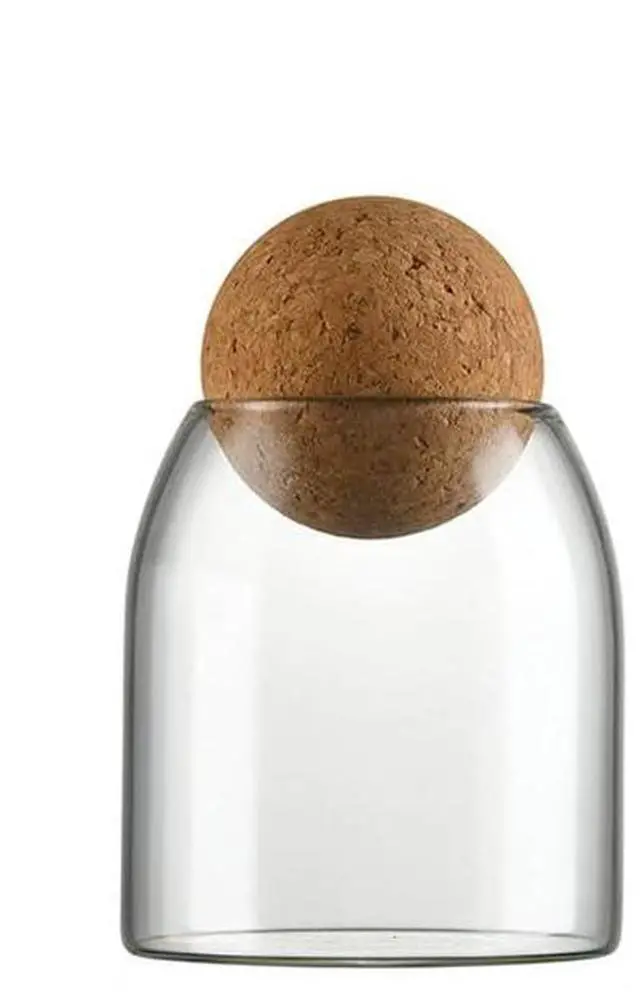 Main image of Spherical Cork-Sealed Storage Tank,500ML/16Oz Clear Glass Storage Cute Canister Holder Ball Wood Cork Top,Cylinder Container Jar for Coffee,Spice,Candy Cool Terrarium Bottle,Storage and Organization
