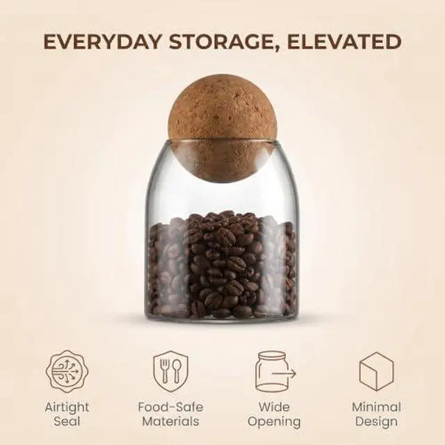 Alt view image 3 of 7 - Spherical Cork-Sealed Storage Tank,500ML/16Oz Clear Glass Storage Cute Canister Holder Ball Wood Cork Top,Cylinder Container Jar for Coffee,Spice,Candy Cool Terrarium Bottle,Storage and Organization