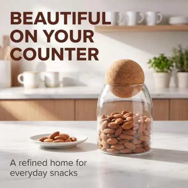 Alt view image 6 of 7 - Spherical Cork-Sealed Storage Tank,500ML/16Oz Clear Glass Storage Cute Canister Holder Ball Wood Cork Top,Cylinder Container Jar for Coffee,Spice,Candy Cool Terrarium Bottle,Storage and Organization