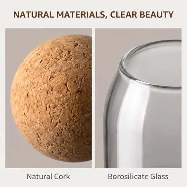 Alt view image 5 of 7 - Spherical Cork-Sealed Storage Tank,500ML/16Oz Clear Glass Storage Cute Canister Holder Ball Wood Cork Top,Cylinder Container Jar for Coffee,Spice,Candy Cool Terrarium Bottle,Storage and Organization