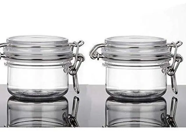 Alt view image 4 of 5 - 2Pcs 4 Oz/120ml Clear Round Plastic Home Kitchen Storage Sealed Jar Bottles with Leak Proof Rubber and Hinged Lid for Spices, Candy, Gift, Arts and Crafts Storage Multi-purpose Container