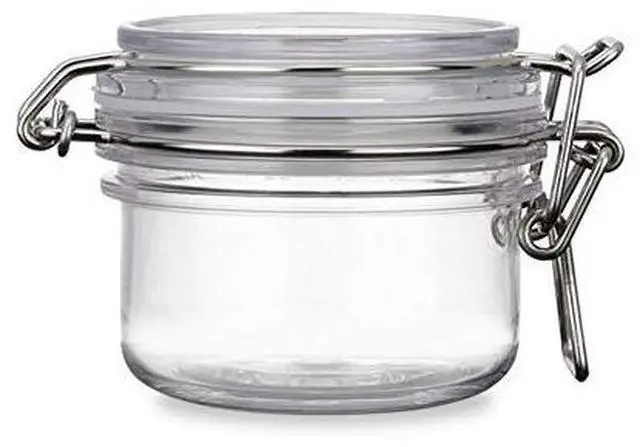 Main image of 2Pcs 4 Oz/120ml Clear Round Plastic Home Kitchen Storage Sealed Jar Bottles with Leak Proof Rubber and Hinged Lid for Spices, Candy, Gift, Arts and Crafts Storage Multi-purpose Container