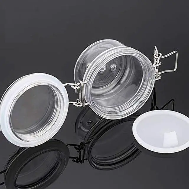 Alt view image 2 of 5 - 2Pcs 4 Oz/120ml Clear Round Plastic Home Kitchen Storage Sealed Jar Bottles with Leak Proof Rubber and Hinged Lid for Spices, Candy, Gift, Arts and Crafts Storage Multi-purpose Container