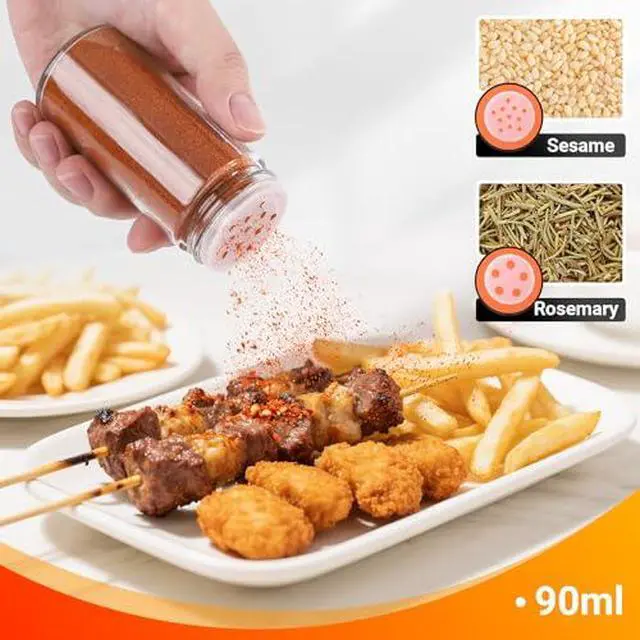 Alt view image 5 of 7 - 3oz Spice Jar with Stainless Steel Shaker Lids, 3 Pack 90ml Round Spices Jars for Salt and Pepper Storage, Small Glass Seasoning Container Set, Empty Spice Shakers with 7 Stickers and 1 Brush