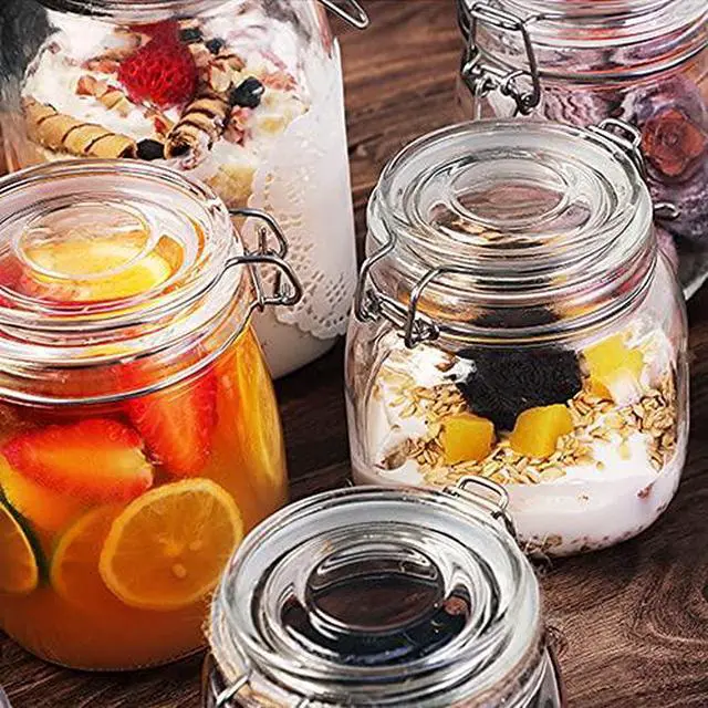 Alt view image 7 of 7 - 25oz Airtight Glass Jars with Lids, Glass Storage Containers With Hinged Lids For Kitchen