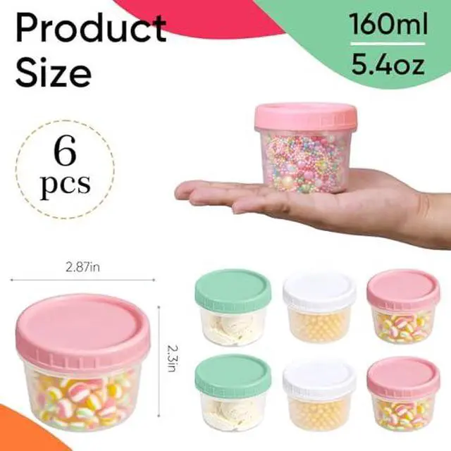 Alt view image 4 of 7 - 5oz 6Pack Small Food Containers with Lids Salad Dressing Container Reuseable Snack Container Plastic Jar Freezer Storage Jars, Leakproof/Microwave/Dishwasher Safe