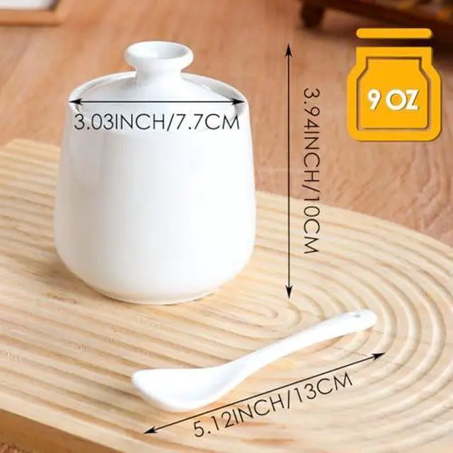 Alt view image 4 of 7 - Ceramic Sugar Bowl with Lid and Spoon, Porcelain Salt Storage Jar, White Seasoning Container for Home and Kitchen, 9 Ounces (White)