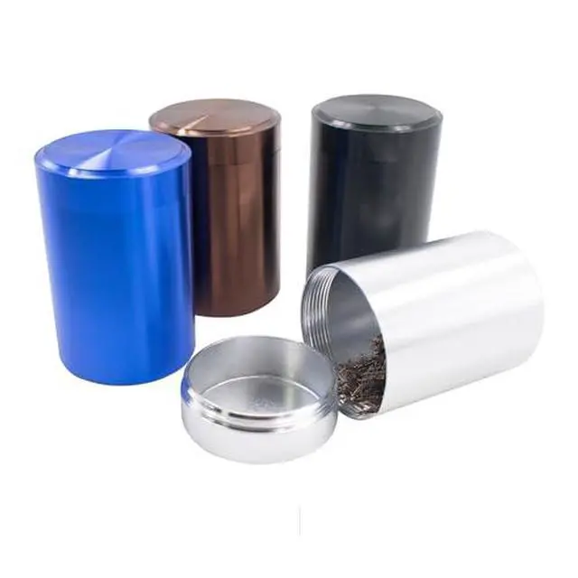 Alt view image 3 of 7 - 4 PCS Aluminum Storage Jar Portable Metal Container with Lid, Smell Proof Container, Multipurpose Airtight Jar for Indoor Outdoor Spices, Coffee & Teas (Black, Sliver, Coffee and Blue)
Brand: JoyHuaTr