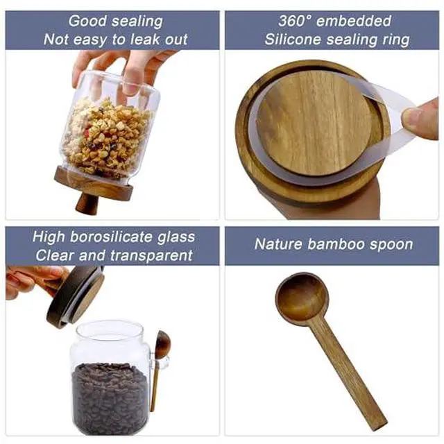 Alt view image 5 of 7 - Spice Jars Overnight Oats Containers with Airtight Lid and Wooden Spoon,17 OZ Glass Food Storage Canisters, Glass Jars for Coffee Bean, Sugar, Dry Goods,Cookie,Candy,Cereal,Tea,Salt