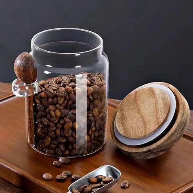 Alt view image 3 of 7 - Spice Jars Overnight Oats Containers with Airtight Lid and Wooden Spoon,17 OZ Glass Food Storage Canisters, Glass Jars for Coffee Bean, Sugar, Dry Goods,Cookie,Candy,Cereal,Tea,Salt